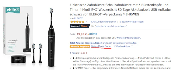 50% off für Amazon Elektrische Zahnbürste