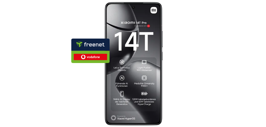 Kostenloser Scooter! 🤩 Xiaomi 14T Pro inkl. Xiaomi Electric Scooter 4 für 1€ - mit 20GB 5G Allnet im Telekom-Netz für 19,99€ mtl.