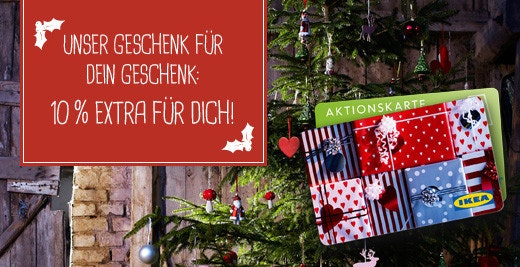 IKEA Geschenkkarte kaufen und 10 Prozent des Betrags als Aktionskarte dazu bekommen schnaeppchenfuchs