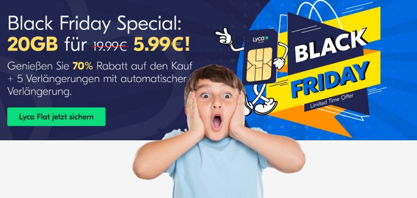 Lyca Flat mit 20 GB für nur 6€ - Datenvolumen (28 Tage), Allnet-Flat, EU-Roaming