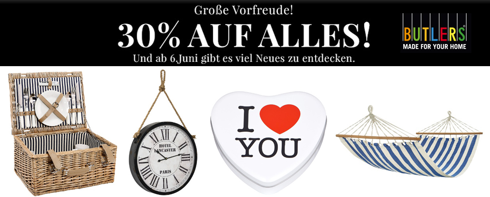 30% Rabatt bei Butlers - auch auf bereits reduzierte Artikel