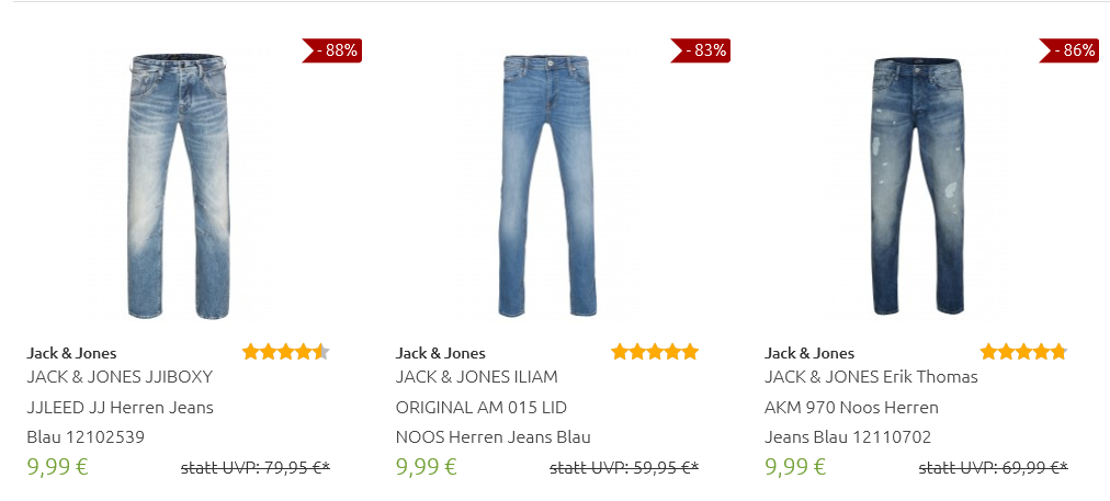Verschiedene JACK &amp; JONES Jeanshosen für 9,99 EUR inkl. Versand