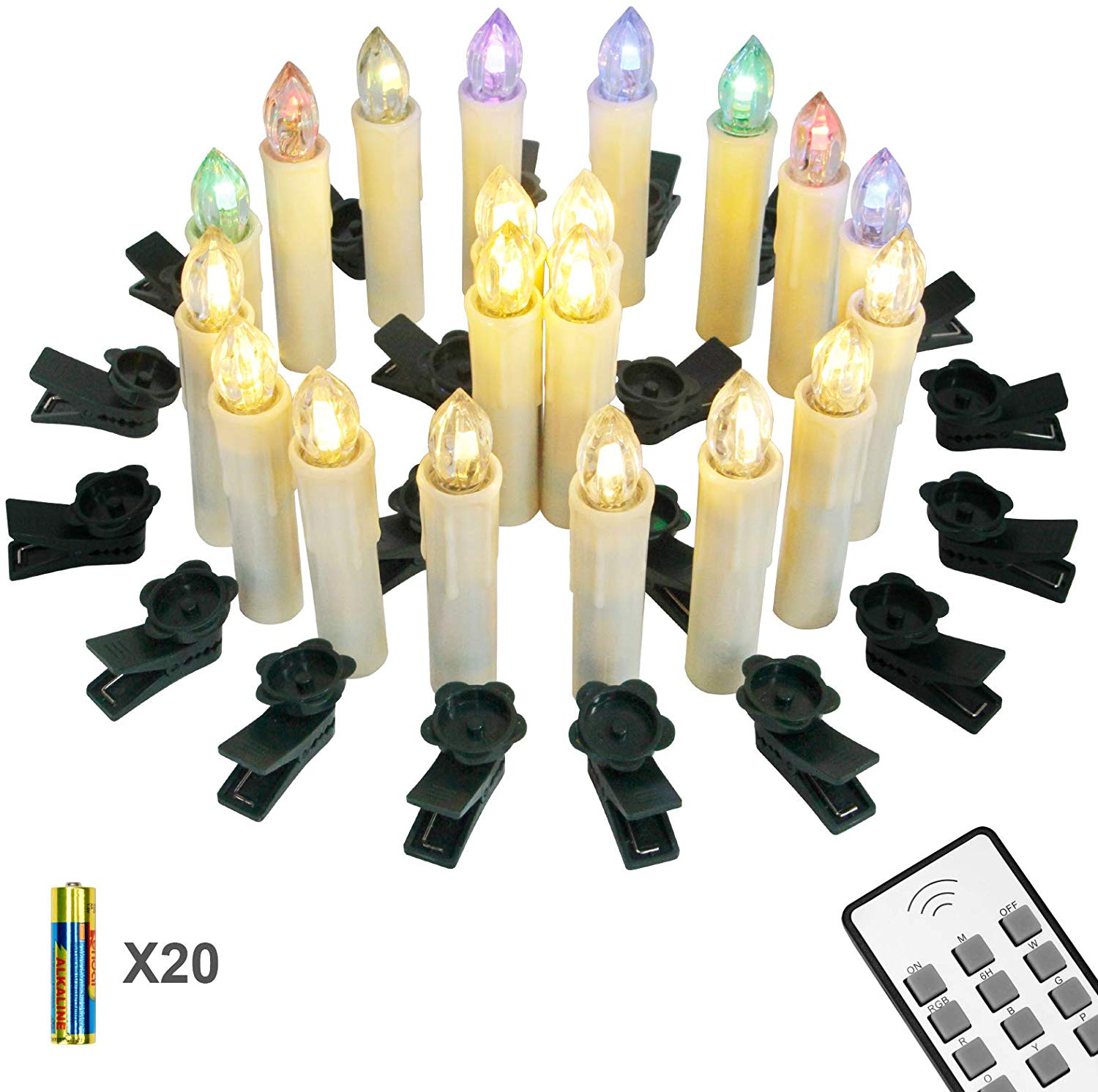 Yorbay 20er kabellose LED Kerzen Weihnachtsdeko IP64 wasserdicht RGB&amp;Warmweiß mit Batterien, Dimmbar mit Fernbedienung und Timerfunktion
