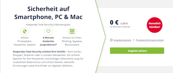 Top!😍 Kaspersky Total Security 6 Monate gratis - Sicherheitssoftware, monatlich kündbar💻