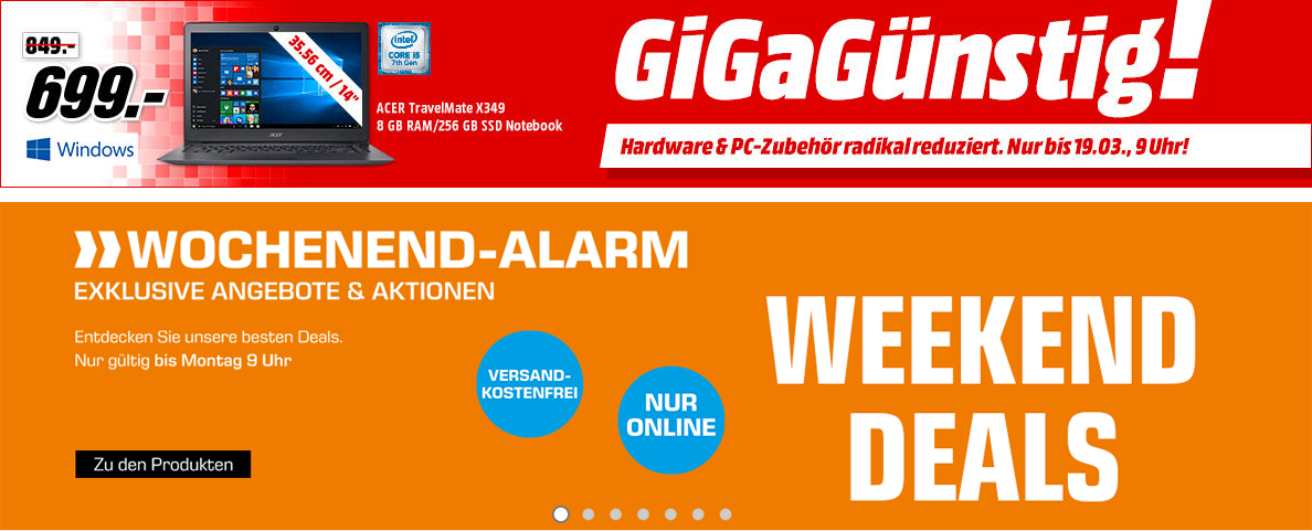 Hardware &amp; Gaming bei Saturn und Media Markt: GiGaGünstig &amp; Entertainment Weekend Deals