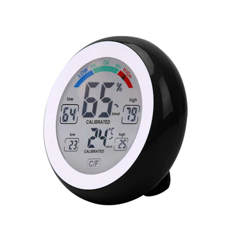 Indoor Digitalanzeige Thermometer, Rund Startseite Luftfeuchtigkeit Temperaturmonitor Meter mit Touch-Screen-LCD-Display