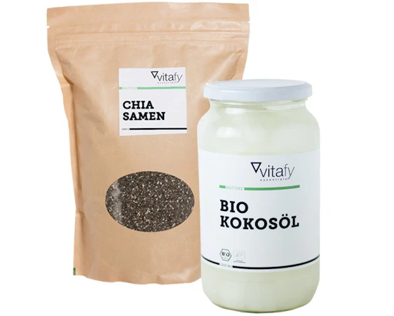 Bio Kokosöl (1000ml) + Chia Samen (1000g) für 14€ bei Vitafy