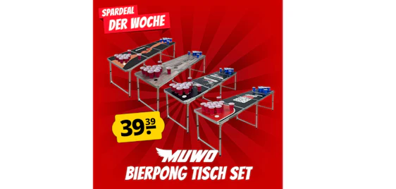 Spardeal der Woche! đ€© MUWO Bierpong Tisch fĂŒr nur 44⏠- Set mit 22 Bechern inklusive
