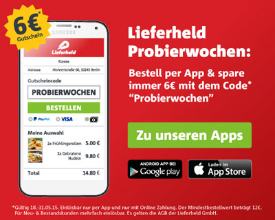6€ Lieferheld Gutschein für Neu- und Bestandskunden - 12€ MBW - nur per App einlösbar *UPDATE1*