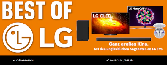 LG Brand Week bei Saturn 📺 Smart TVs & Soundbars mit gratis Zugaben 🎉 z.B.: 65" LG NanoCell TV + Tone Free FN6 Wireless Kopfhörer für 819€