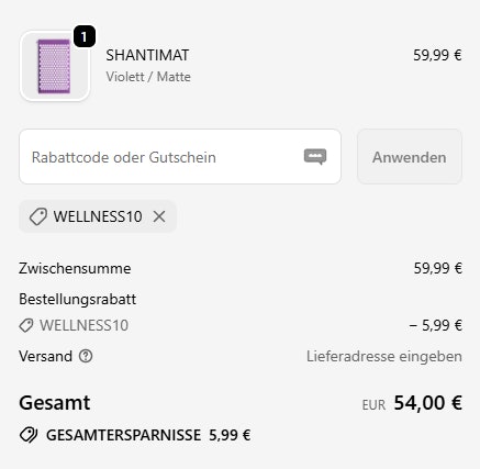 Shanti Mat Gutschein anwenden