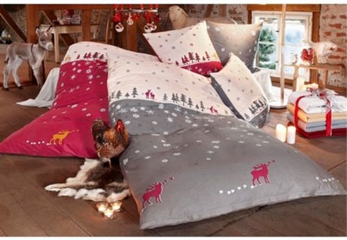 Update: Wieder verfügbar! 2 tlg BIBER BETTWÄSCHE 155 x 220 WEIß GRAU ROT ELCH von LIVING DREAMS