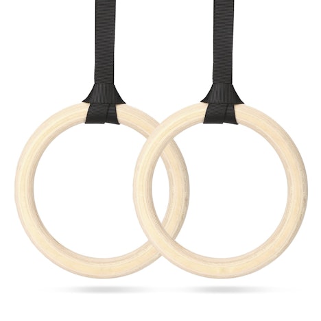 INTEY Gymnastikringe Turnringe Holz Gym Rings mit Verstellbare Nylonbänder, Trainingsringen für innen und außen Holzringe beim Training