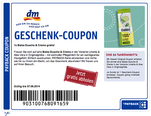 Gratis Dusche &amp; Creme Limette &amp; Aloe Vera von Balea (300 ml) für Payback Kunden