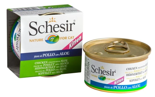PREISFEHLER: Schesir Katzenfutter Kitten Hühnerfilet und Aloe 85 g Dose, 14er Pack für 1,20 EUR + 3,90 EUR Versand