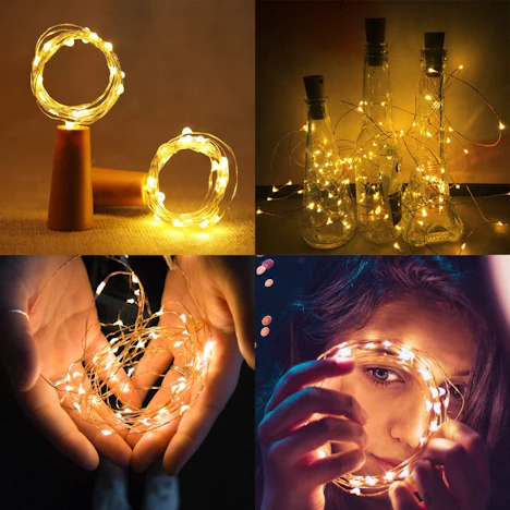 Hengda Warmweiß 20 LEDs 2M led Lichterkette Innen mit Kork Schnurlicht 10 Stück