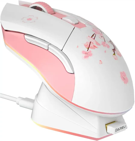 DAREU Sakura Pink kabellose Gaming-Maus mit Magnet-Ladestation