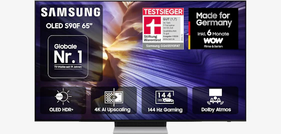 Bildgewaltiges Heimkino! 🎬 Samsung OLED GQ65S90F 65" 4K Smart-TV für 1299€ 📺