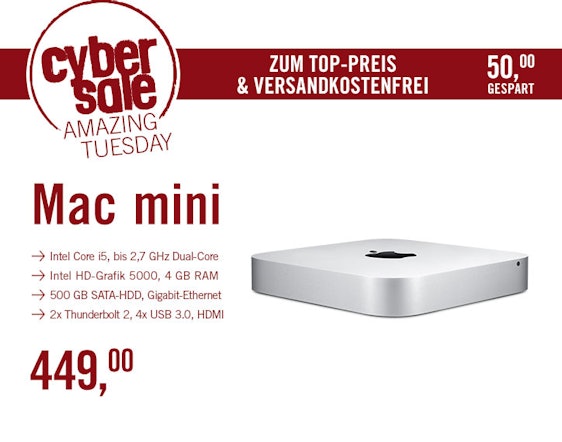 Apple Mac mini 1,4 GHz Intel Core i5 (MGEM2D/A) für 449€