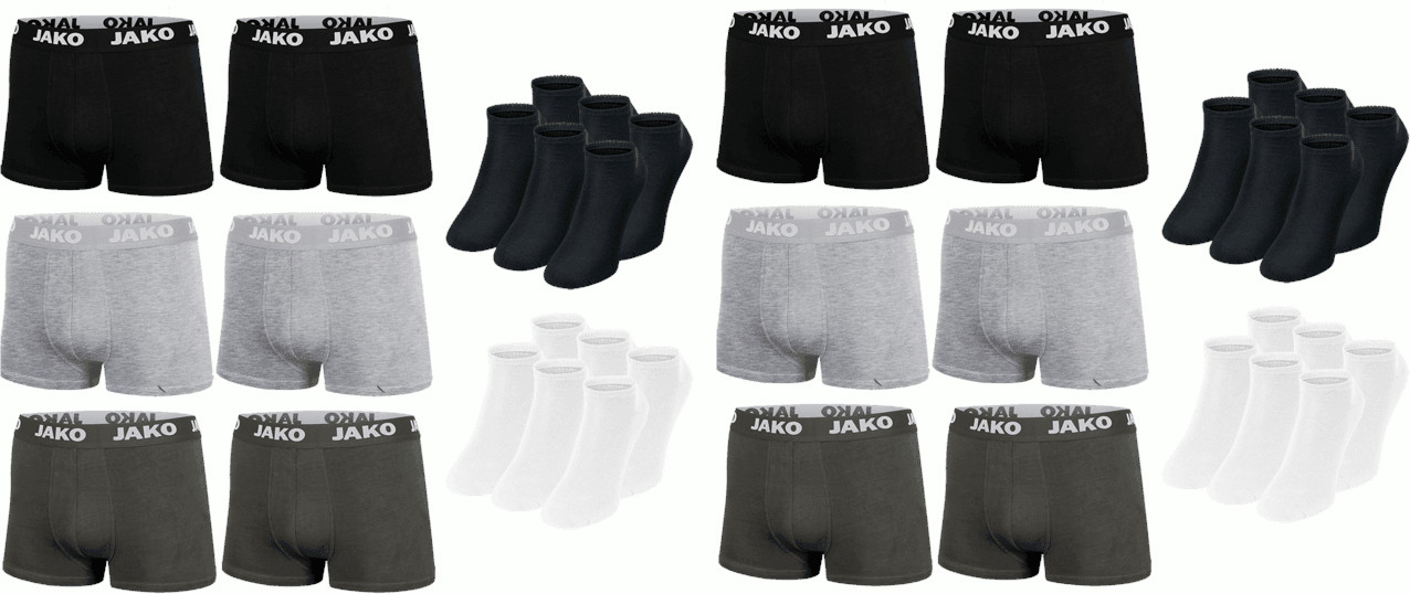 Jako Unterwäsche-Set für 55€ - 12 Boxershorts und 12 Paar Socken, Farben und Größen frei kombinierbar