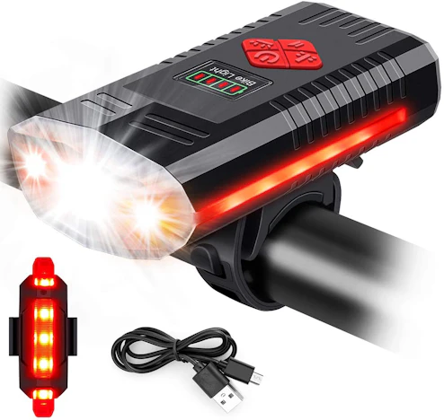 MOSFiATA USB Fahrradlicht mit Klingel, 4 Tasten mit 9 Modi (1000 Lumen)