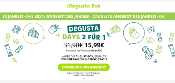 1 Box GRATIS 😲💥 1 Degusta-Box kaufen, 1 kostenlos – Lebensmittelbox mit Überraschungsprodukten