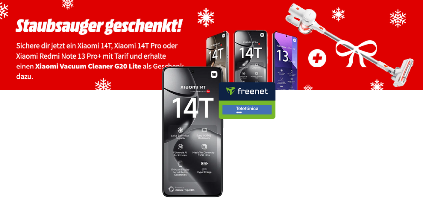 Effektiv GESCHENKT 🎁 Xiaomi 14T (mit gratis Staubsauger) für einmalig 99€ im 17GB o2-Tarif für nur 9,99€/Monat 📱💫