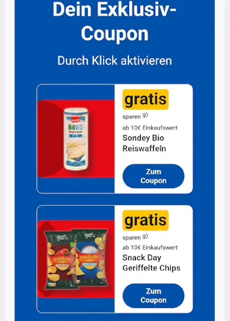 Lidl Excklusiv: Gratis Sondey Reiswaffeln oder Snack Day Geriffelte Chips ab 10€ MEW