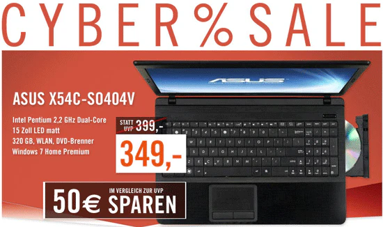 ASUS X54C-SO404V für 354€ - Dual Core Sandy Bridge, USB 3.0, mattes Display