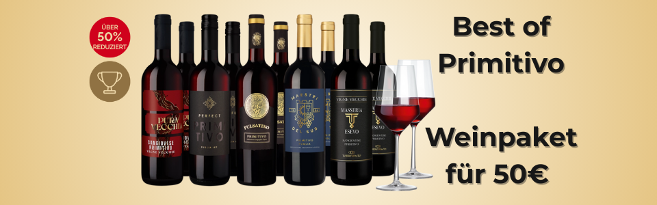 Best of Primitivo Weinpaket für 50€ - 10 Flaschen, inkl. gratis Gläser-Set, italienische Cuvées