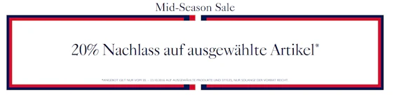 Mid Season Sale bei Tommy Hilfiger - 20% Rabatt und kostenloser Versand