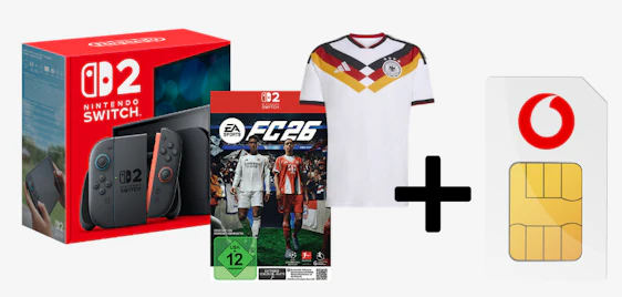 Mega Bundle 🎮 ⚽ Nintendo Switch 2 + GRATIS WM-Trikot + FC26 + 50GB Vodafone-Tarif » effektiv GRATIS mit Gigakombi!