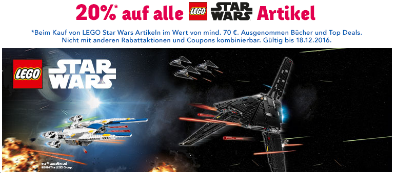 20% Rabatt auf Lego Star Wars ab 70€ MBW bei Toy'R'Us - z.B. TIE Fighter für 160€ oder Poe's X-Wing Fighter für 68€
