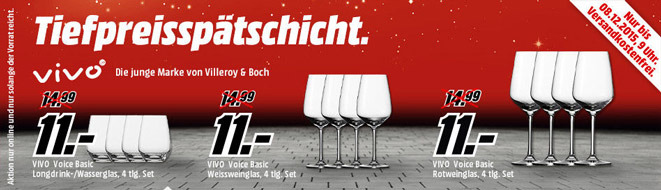 Tiefpreisspätschicht bei Media Markt - 4-teiliges Vivo Gläsersets für 11€