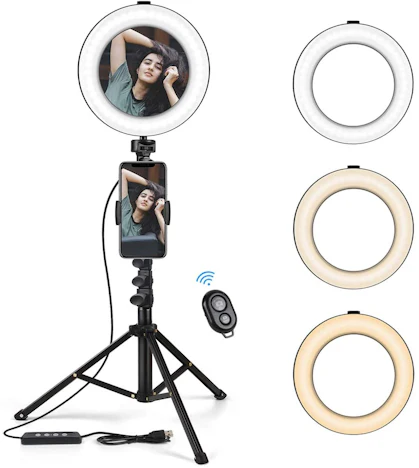 KinCam 20cm/8.2 Zoll LED Ringleuchte Spiegel Ringlicht mit Stativ