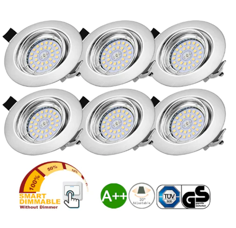 LED Einbaustrahler dimmbar GU10 6er Set ohne Dimmer 6W Warmweiß 2800K schwenkbar