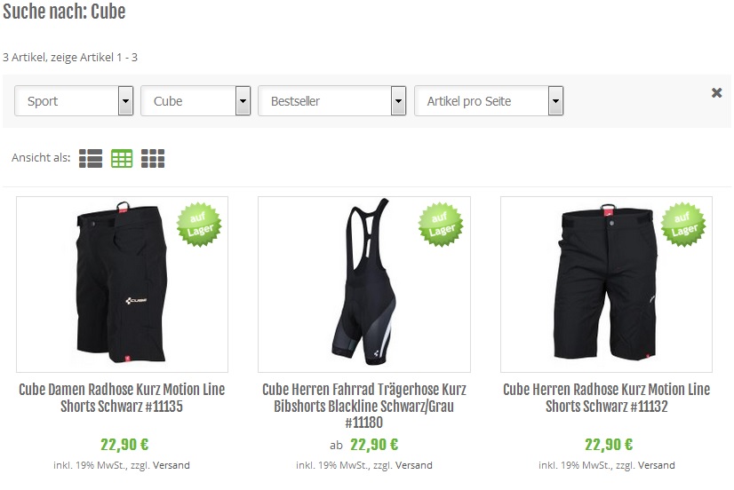 Cube Damen / Herren Radhose oder Cube Herren Fahrrad Trägerhose je 22,90€ inkl Versand