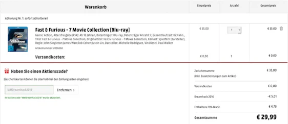DVD- und Blu-ray-Schnäppchen - z.B. Fast & Furious - 7 Movie Collection auf Blu-ray für 30€