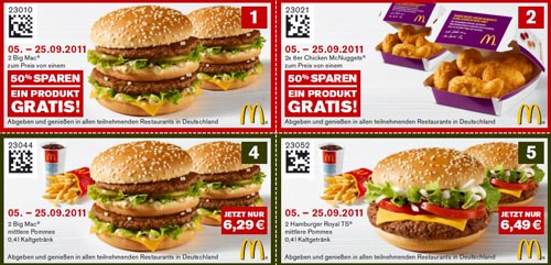 Neue McDonalds Gutscheine ab 05.09.11