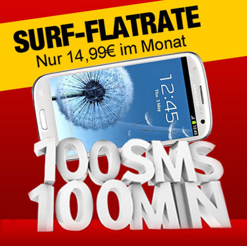 Vodafone Basic 100 mit Samsung Galaxy S3 für monatlich 14,99€ inkl. 200MB Internet-Flat, 100 Freiminuten und 100 SMS