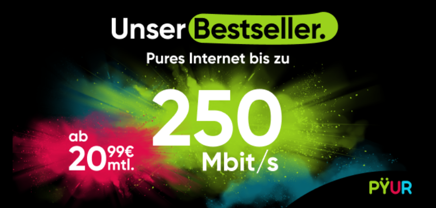 PYUR Internet mit 200€ Bonus + Black Friday Rabatt 🚀 - z.B. 250 Mbit/s für dauerhaft 20,99€ mtl. 