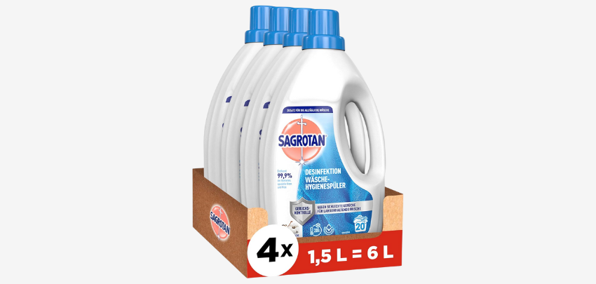 4x 1,5l Sagrotan Wäsche-Hygienespüler für 11€ - desinfiziert, langanhaltende Frische