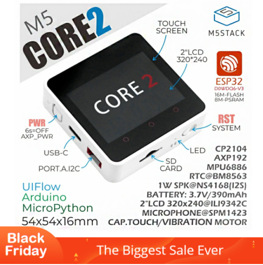 M5Stack Core2 ESP32 Entwicklungs-Board mit Touchscreen