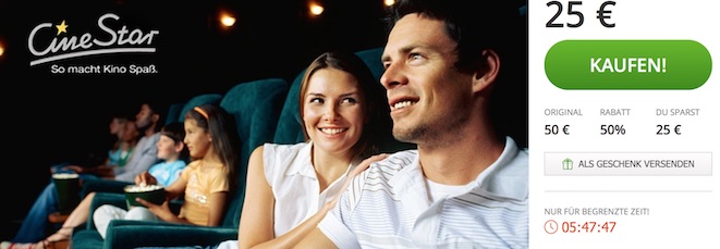 5 Tickets für Cinestar Kinos für 25€