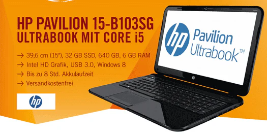 HP Pavilion Ultrabook 15-b103sg für 399€ - 15" Ultrabook mit i5-3337U, 6GB Ram, 640GB HDD + 32GB SSD - nur 1,8 Kilo *UPDATE*