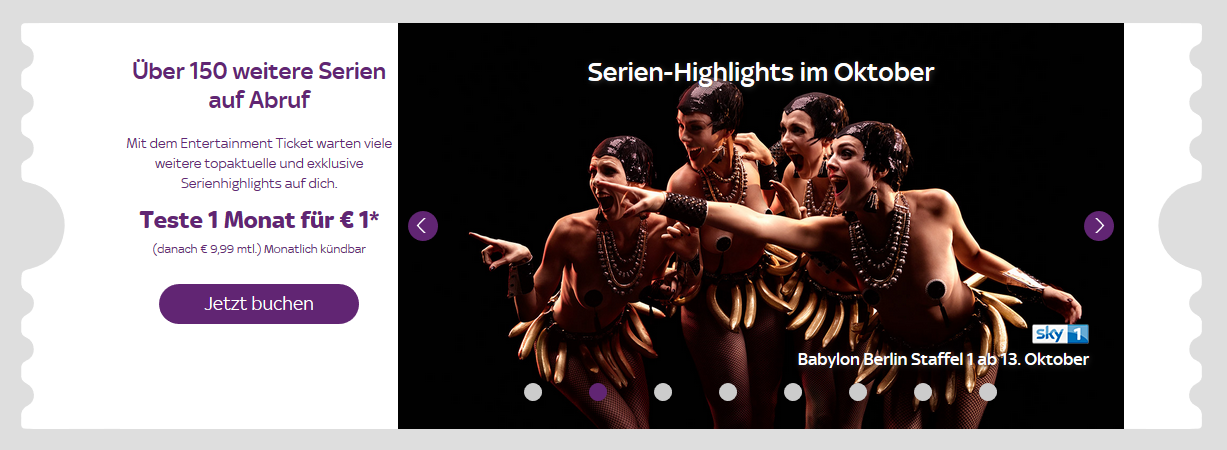 Babylon Berlin Stream - komplette Staffel 1 für 1€ mit dem WOW Serien Abo (ehem. Sky Entertainment Ticket)