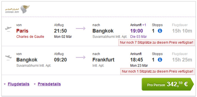 Günstige Gabelflüge nach Thailand: Schweiz - Bangkok - Deutschland ab 358€ mit Etihad