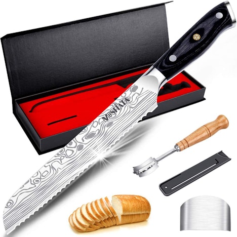 MOSFiATA 8"Gezahntes Brotmesser Ultrascharfer professioneller Brotschneider mit Scheid