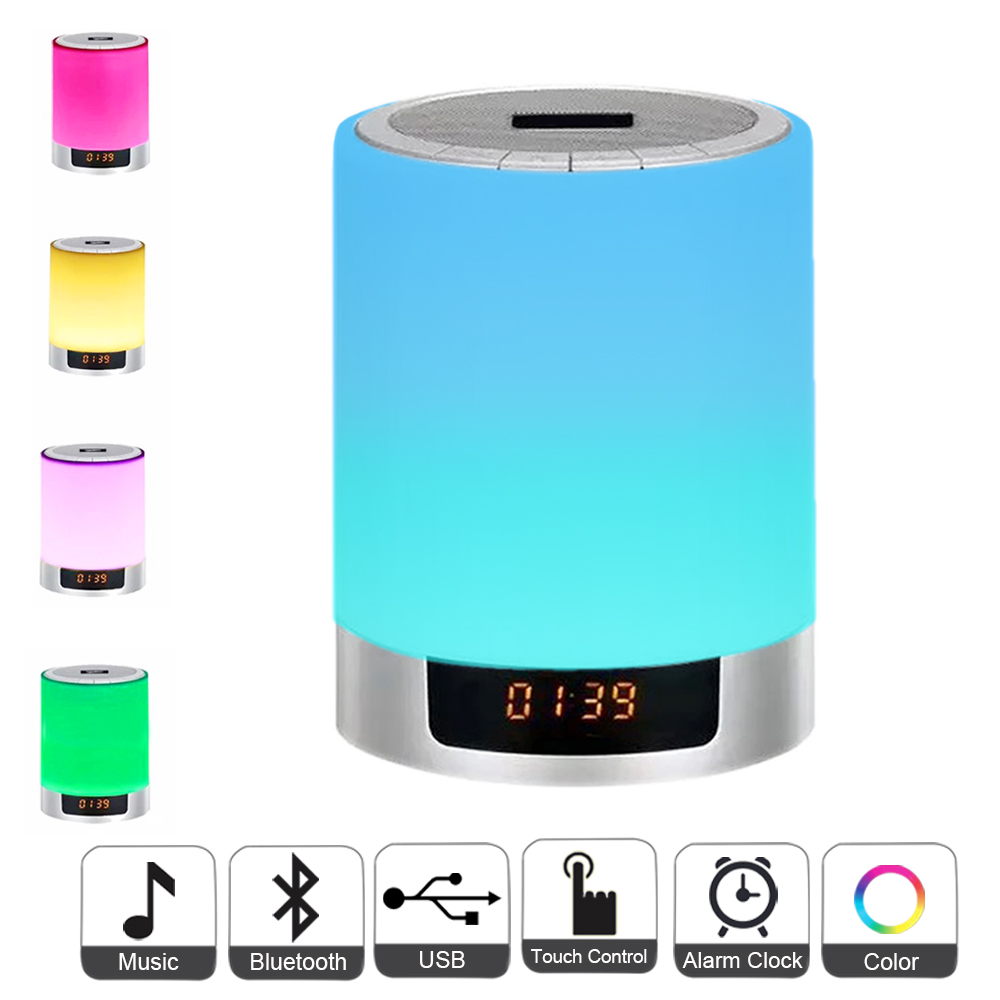 Nachtlichter Bluetooth Lautsprecher, Nachttischlampe Touch Control Wecker Farbe LED Farbwechsel Drahtloser USB AUX MP3 Musik Player