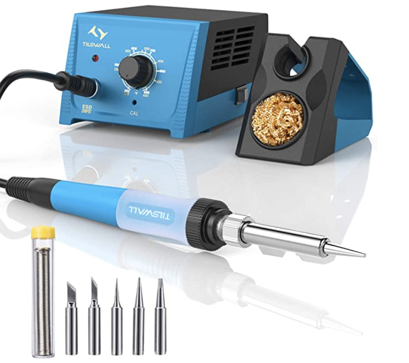 Tilswall Lötstation 65W / Lötkolben Set 200°-480° / 5 Ersatzspitzen / 35,19€
